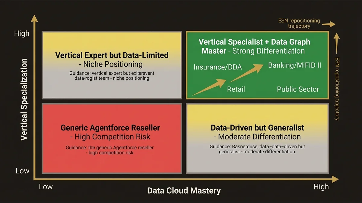 ESN repositioning matrix: vertical specialization vs. Data Cloud mastery for competitive differentiation
