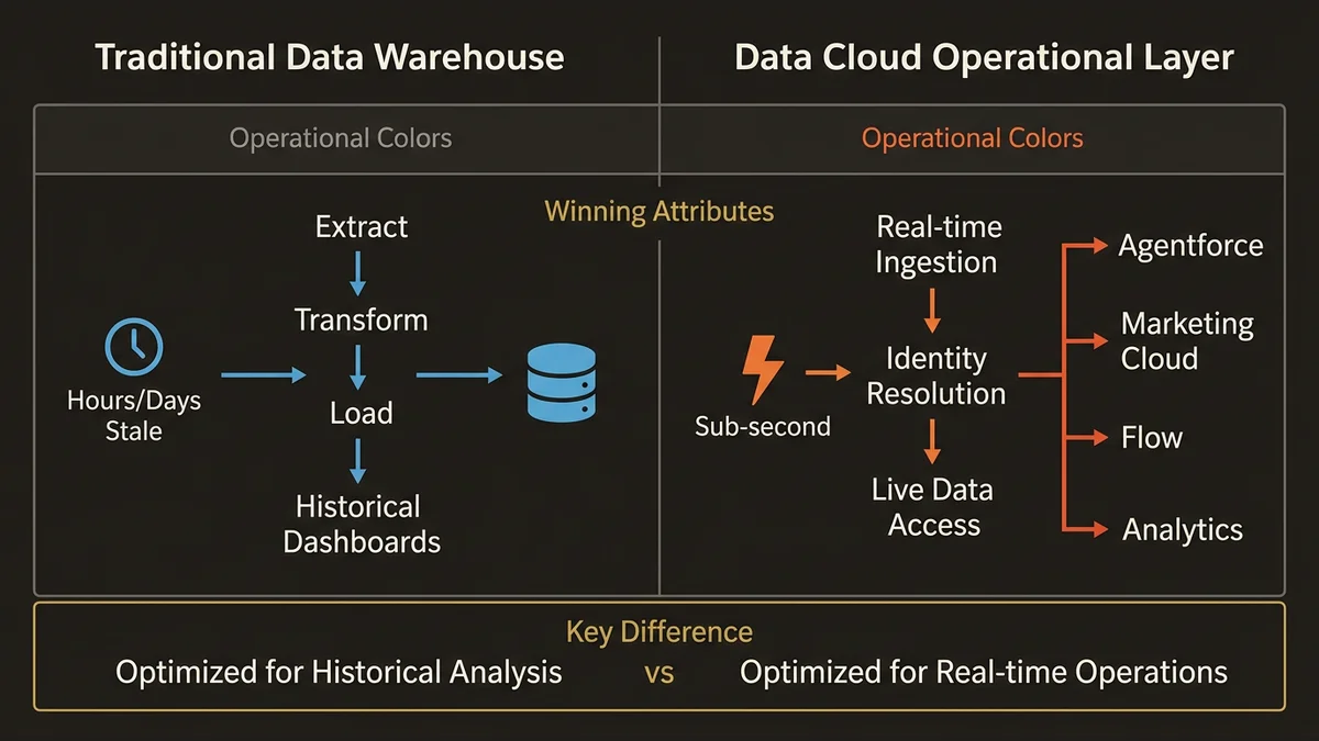 Data Warehouse vs Data Cloud operational layer comparison