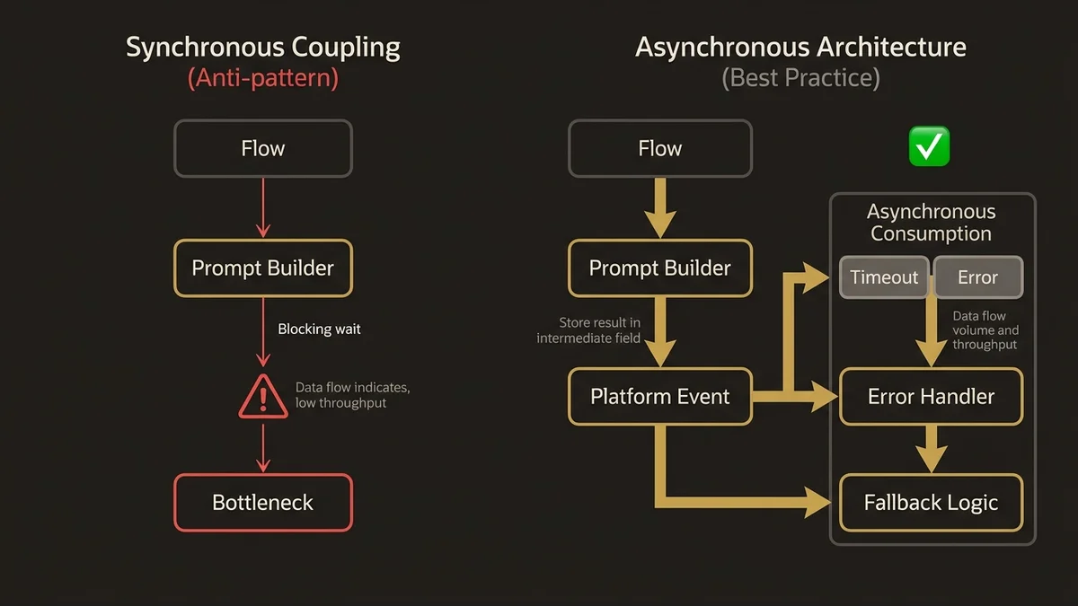 Synchronous vs. asynchronous Prompt Builder integration patterns in Flow architecture