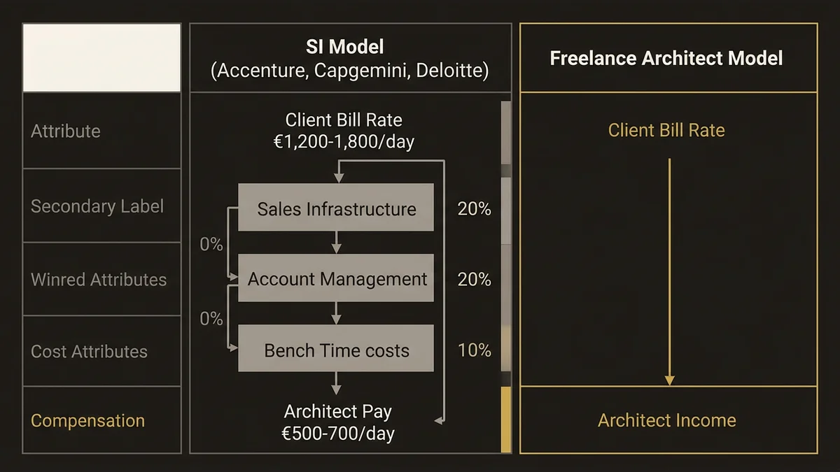 SI vs freelance architect billing model comparison showing overhead differences