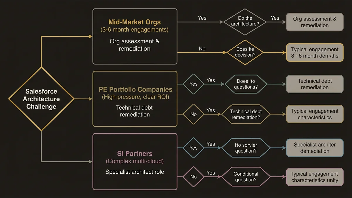 Three client category decision tree for freelance architect positioning strategy