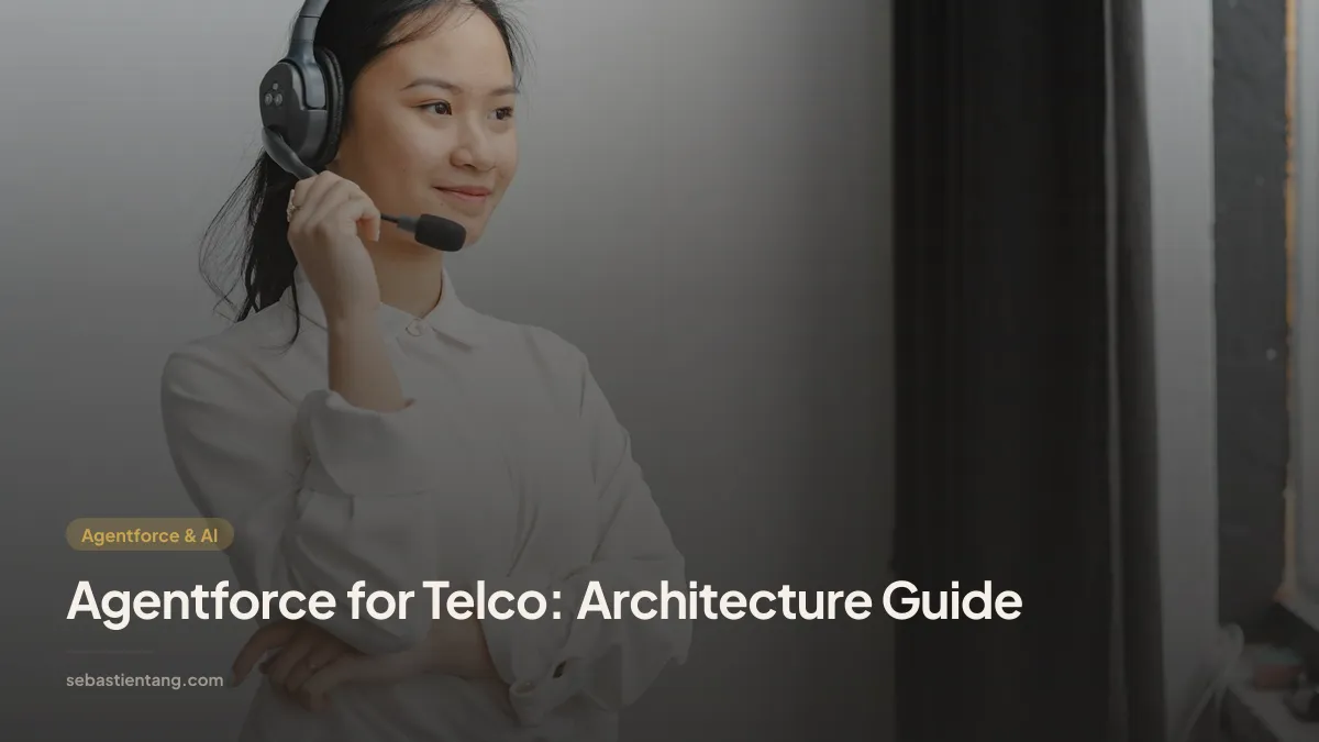 Agentforce for Telco: Architecture Guide — Professional Asian woman with headset providing customer support in an office setting.