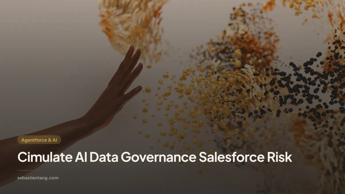 Cimulate AI Data Governance Salesforce Risk — Creative concept depicting a hand reaching towards abstract swirling particles.