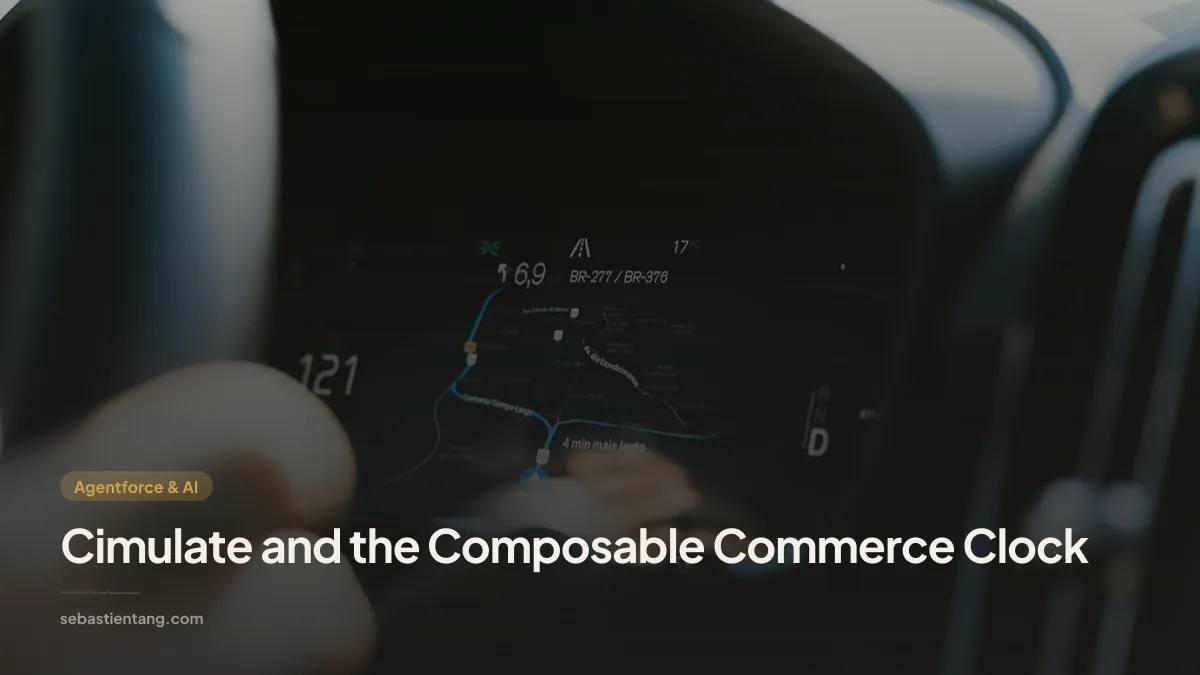 Cimulate and the Composable Commerce Clock — Close-up view of a car dashboard showing a GPS navigation screen in use.
